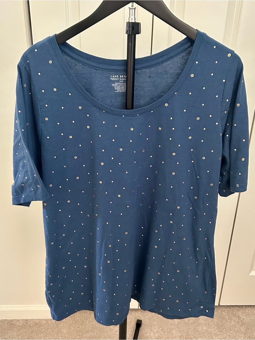 Lane Bryant Blue Short Sleeve Tee with Gold Dots